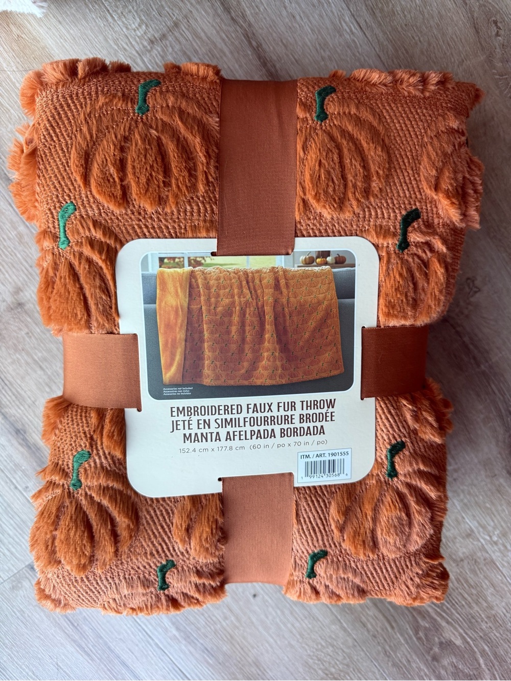 Embroidered Faux Fur Throw Blanket - Pumpkin Orange Halloween viral Costco